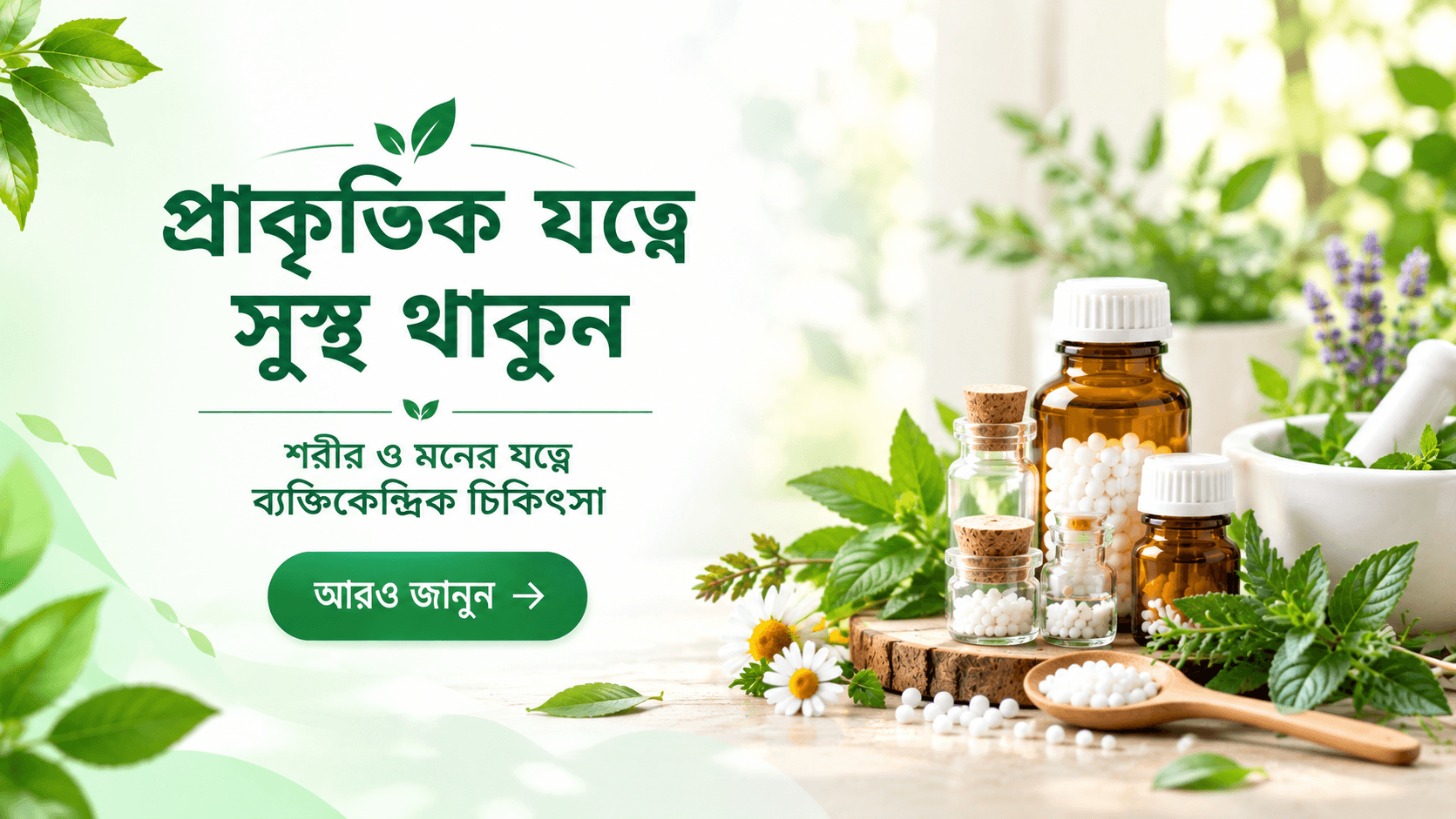 প্রাকৃতিক যত্নে সুস্থ থাকুন — শরীর ও মনের যত্নে ব্যক্তিকেন্দ্রিক চিকিৎসা। আরও জানুন